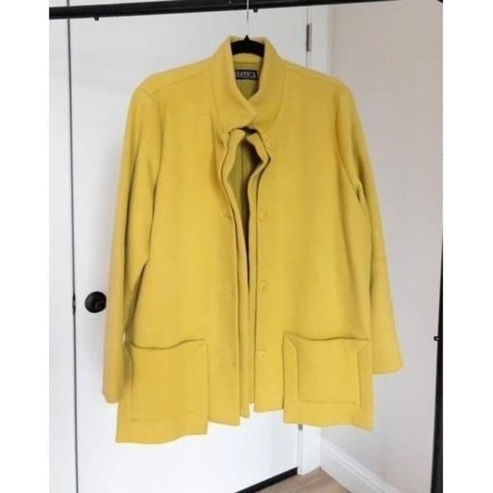 Asiatica Kansas City Vintage Yellow Wool Jacket Stand Collar Oversized Pockets